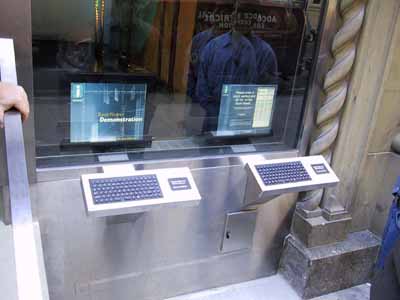 interactive keyboards on the exterior of 50 Broad Steet, NY, NY, home of Island ECN